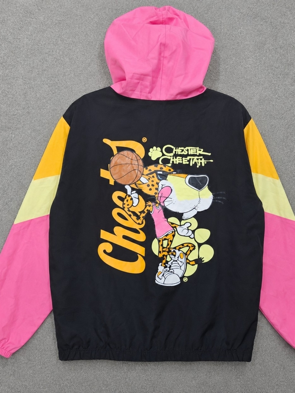 Cheetos Chester Cheetah Windbreaker Jacket Hooded Colorblock L Half Zip